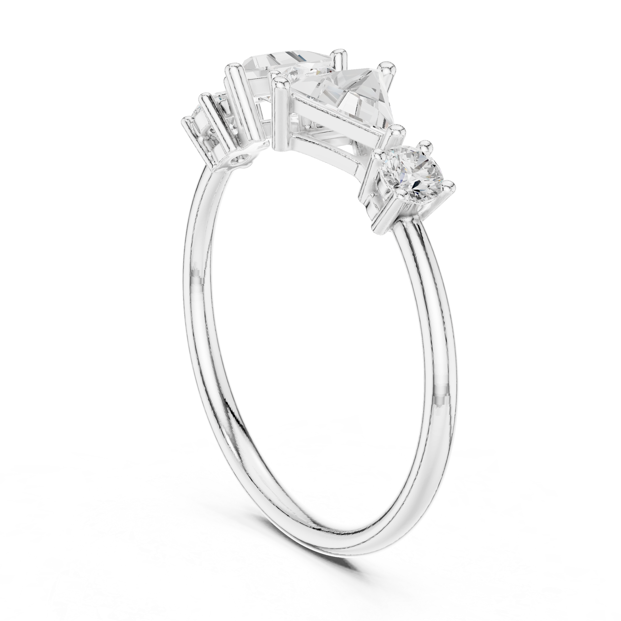 Ladies triangle diamond ring in gold with triangle and round lab grown diamonds by Signora Jewels