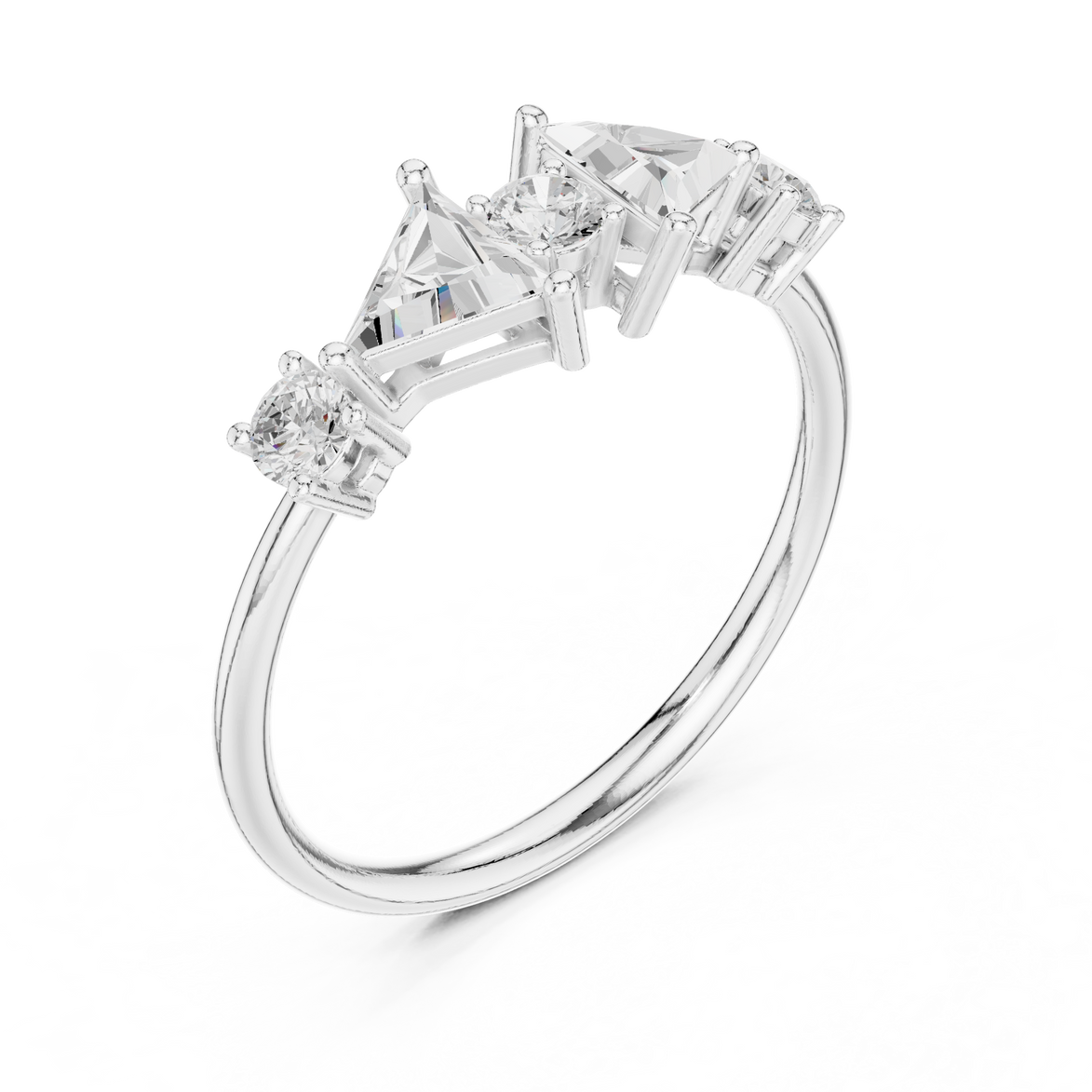 Ladies triangle diamond ring in gold with triangle and round lab grown diamonds by Signora Jewels