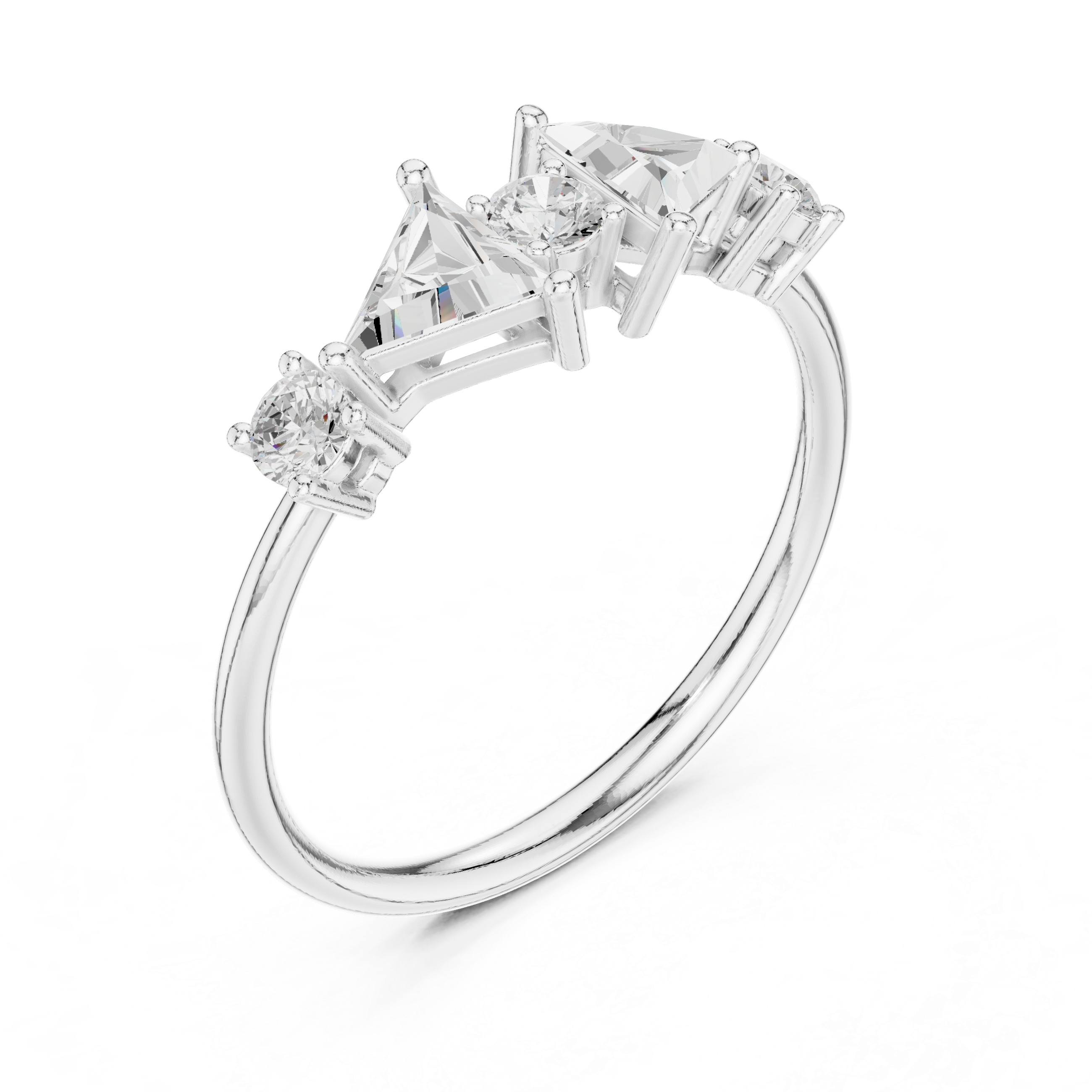 Ladies triangle diamond ring in gold with triangle and round lab grown diamonds by Signora Jewels