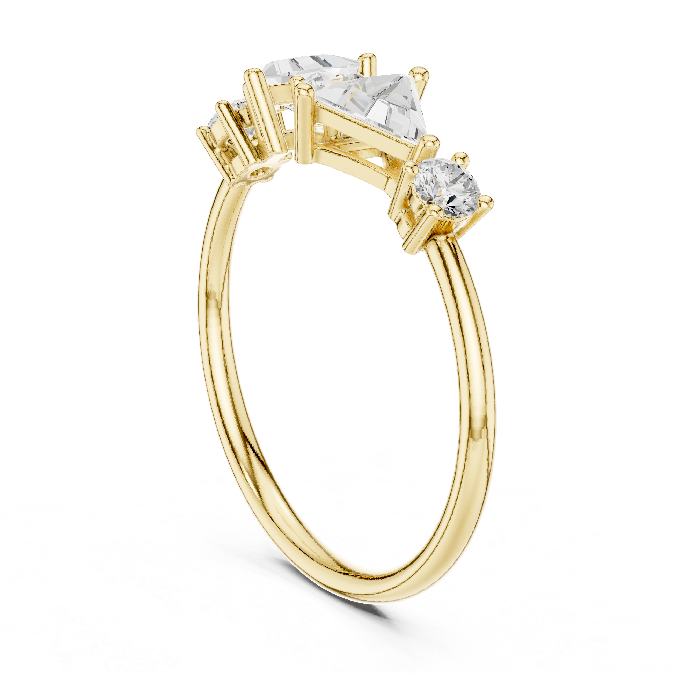 Ladies triangle diamond ring in gold with triangle and round lab grown diamonds by Signora Jewels