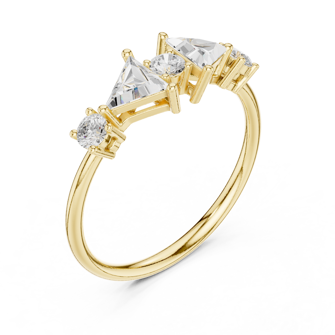 Ladies triangle diamond ring in gold with triangle and round lab grown diamonds by Signora Jewels