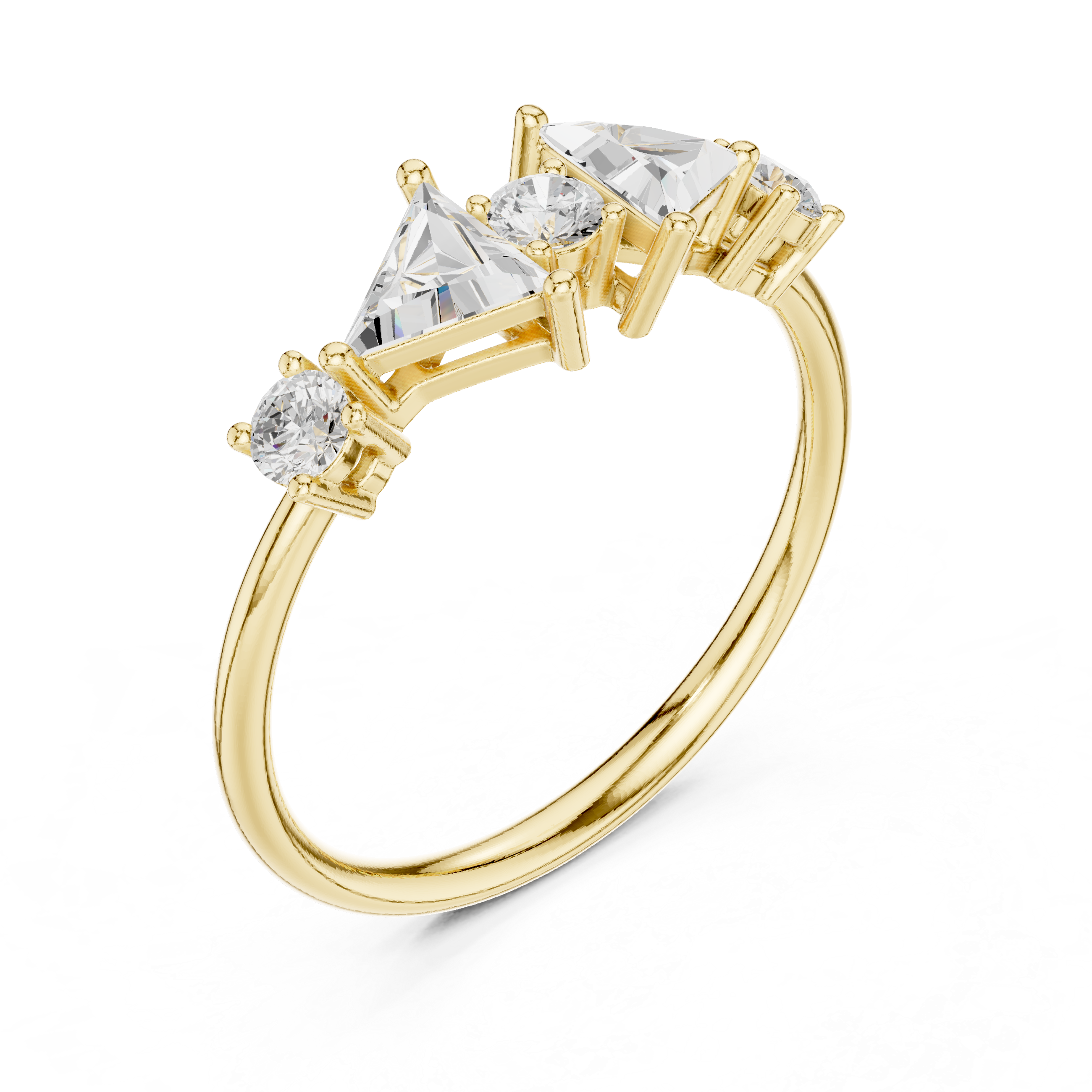 Ladies triangle diamond ring in gold with triangle and round lab grown diamonds by Signora Jewels