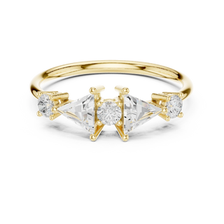 Round and trillion lab grown diamond five stone ring in yellow gold