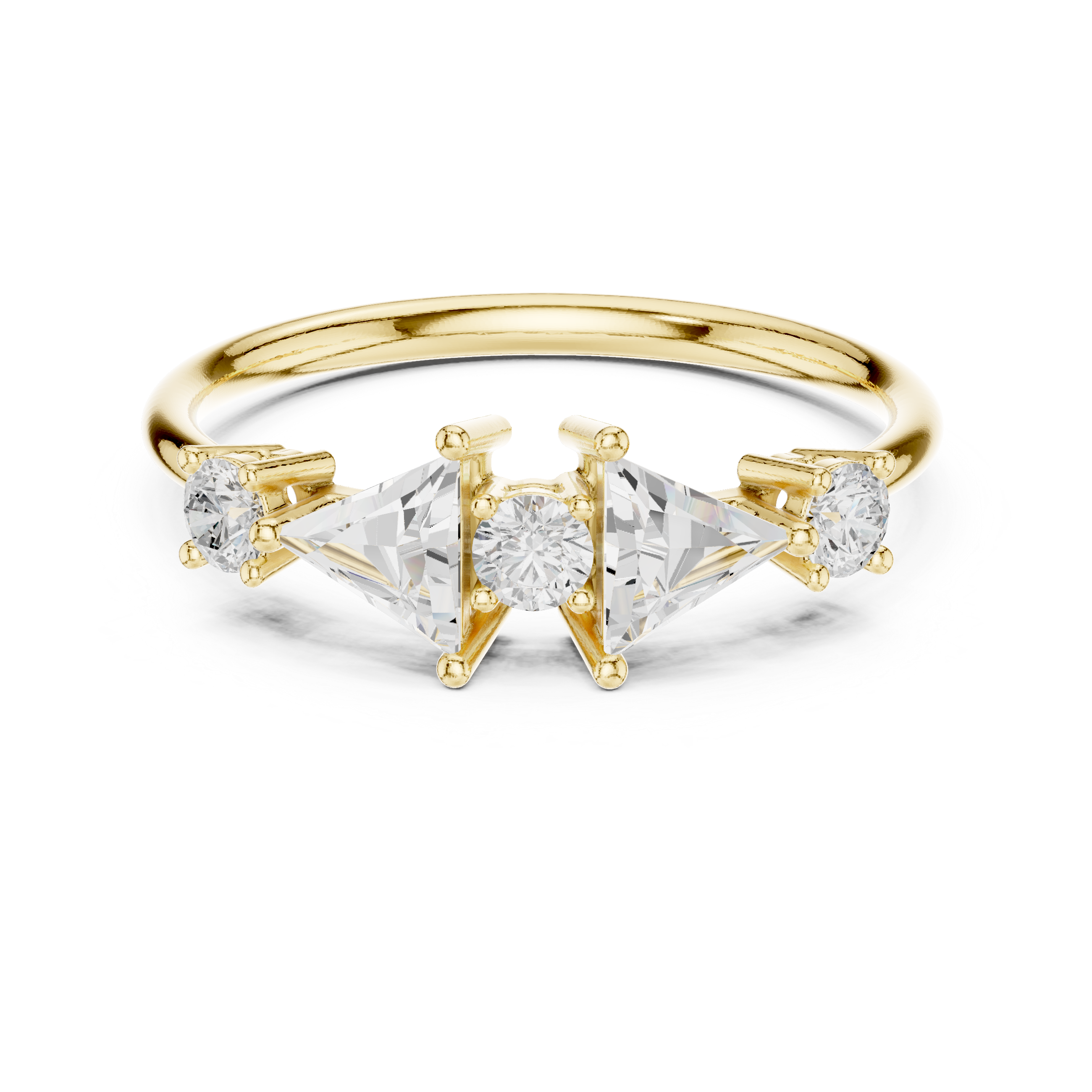 Ladies triangle diamond ring in gold with triangle and round lab grown diamonds by Signora Jewels