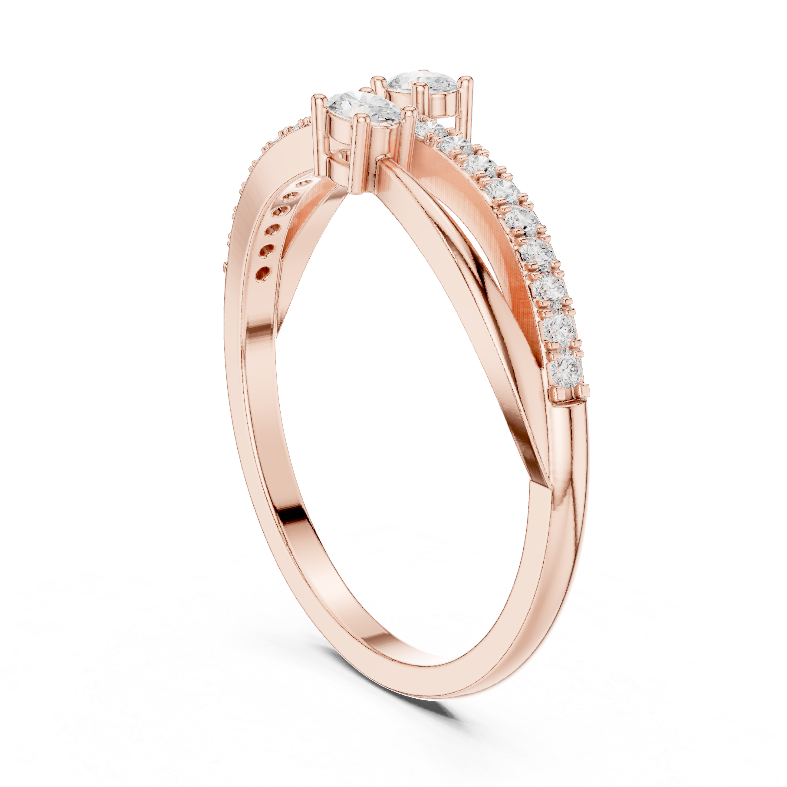 Ladies oval bypass diamond ring in gold with oval and round lab grown diamonds by Signora Jewels