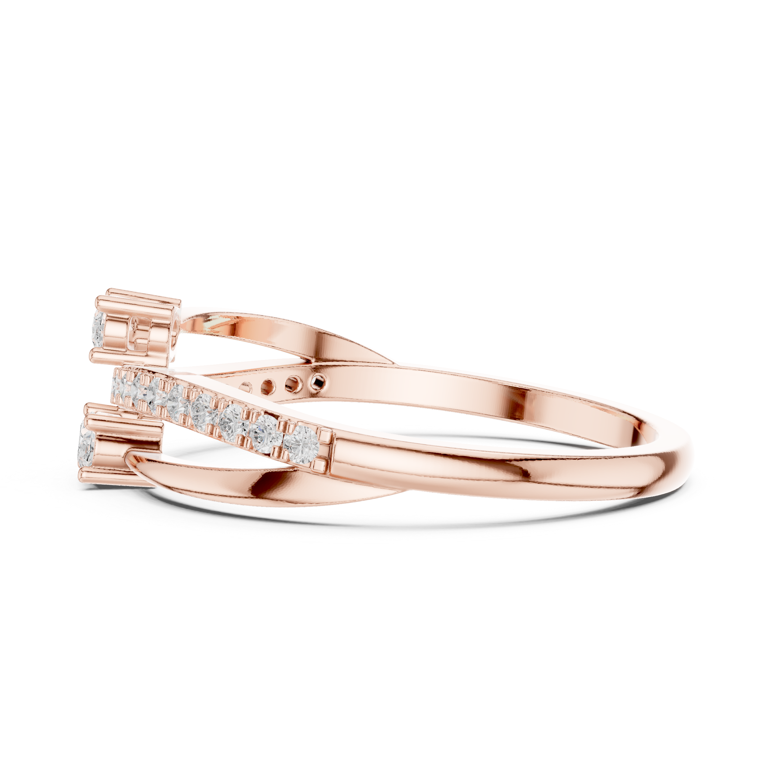 Ladies oval bypass diamond ring in gold with oval and round lab grown diamonds by Signora Jewels