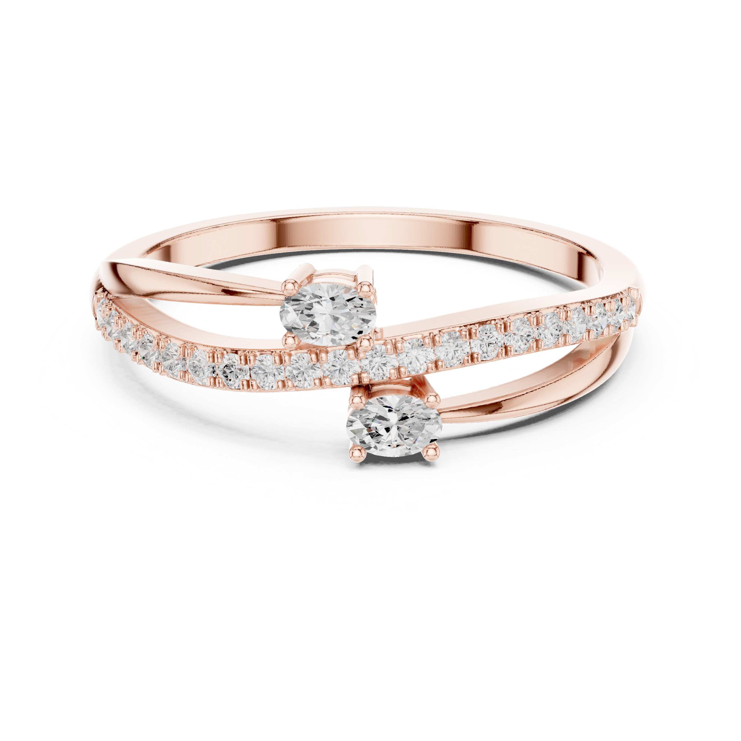 Ladies oval bypass diamond ring in gold with oval and round lab grown diamonds by Signora Jewels