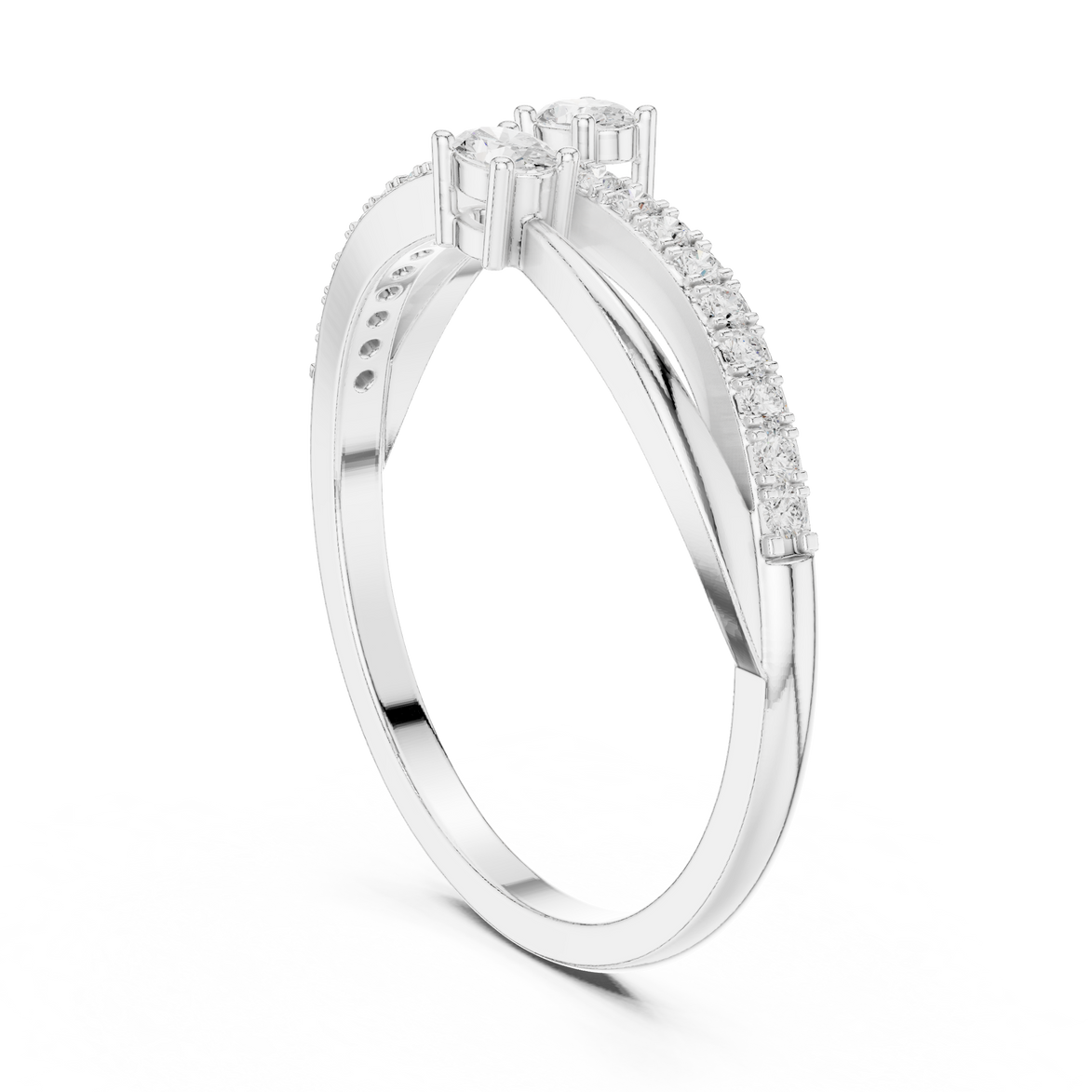 Ladies oval bypass diamond ring in gold with oval and round lab grown diamonds by Signora Jewels