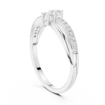 Oval lab grown diamond pavé bypass ring in white gold