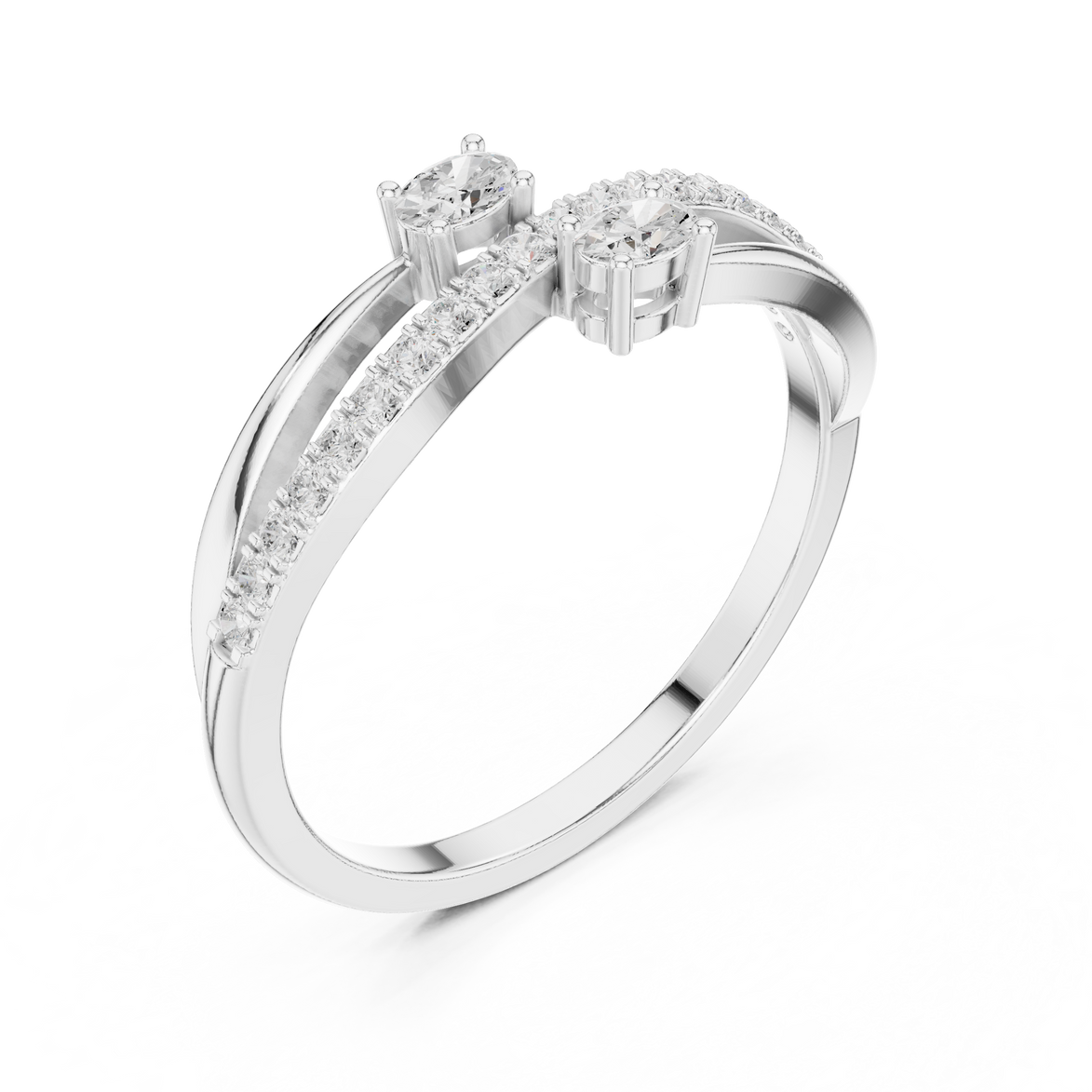 Ladies oval bypass diamond ring in gold with oval and round lab grown diamonds by Signora Jewels