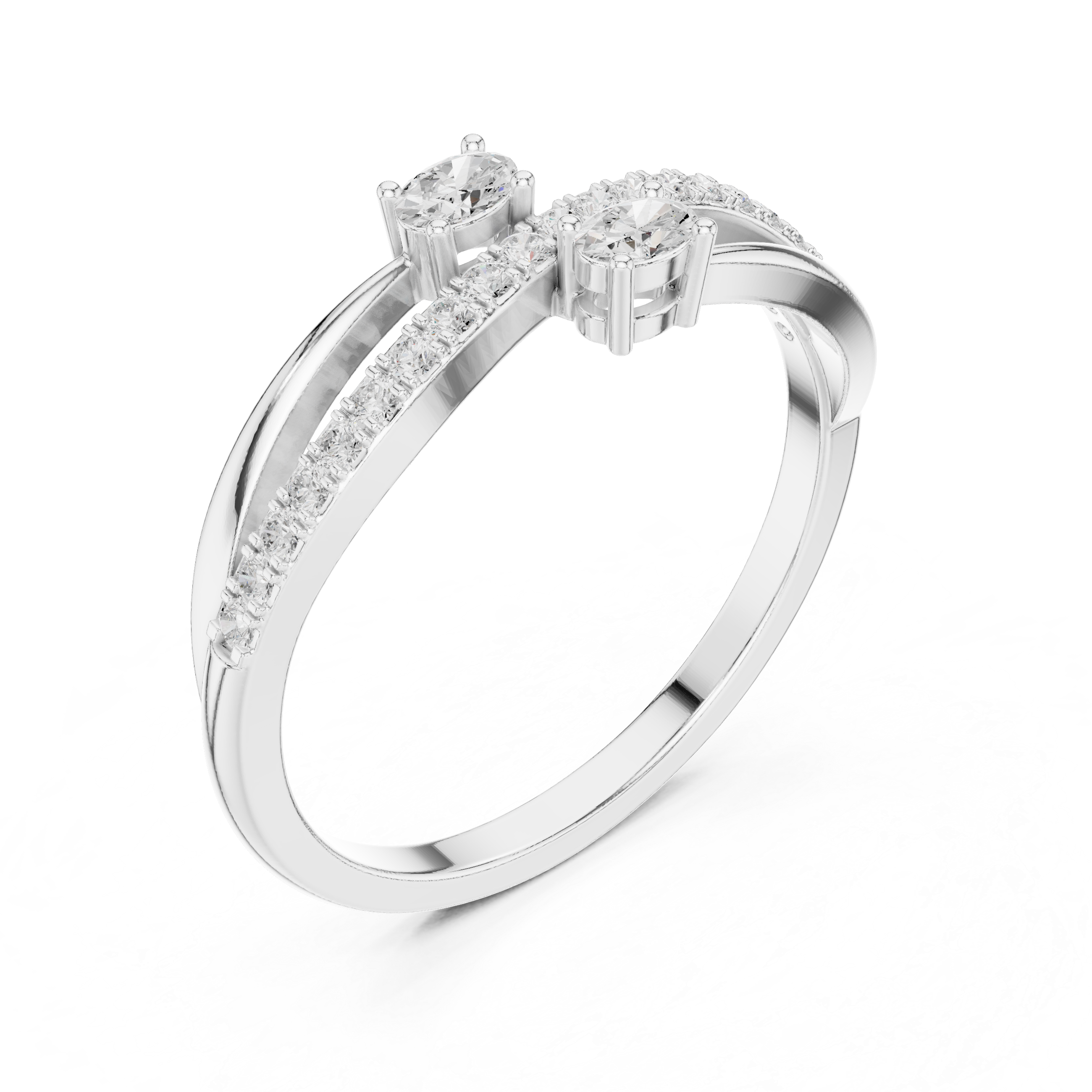 Ladies oval bypass diamond ring in gold with oval and round lab grown diamonds by Signora Jewels