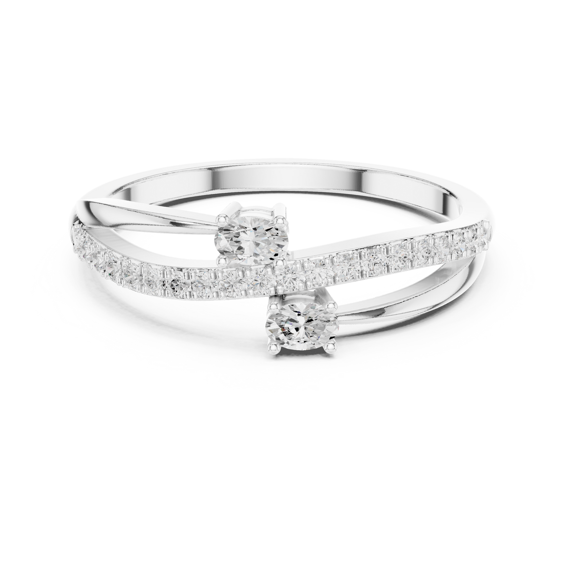 Ladies oval bypass diamond ring in gold with oval and round lab grown diamonds by Signora Jewels