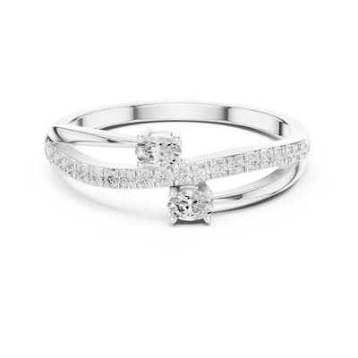 Ladies oval bypass diamond ring in gold with oval and round lab grown diamonds by Signora Jewels