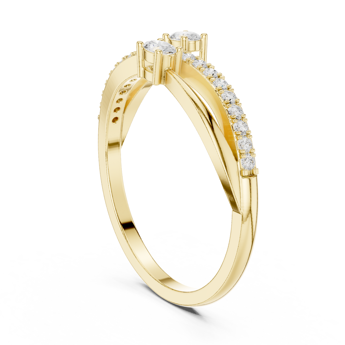 Ladies oval bypass diamond ring in gold with oval and round lab grown diamonds by Signora Jewels