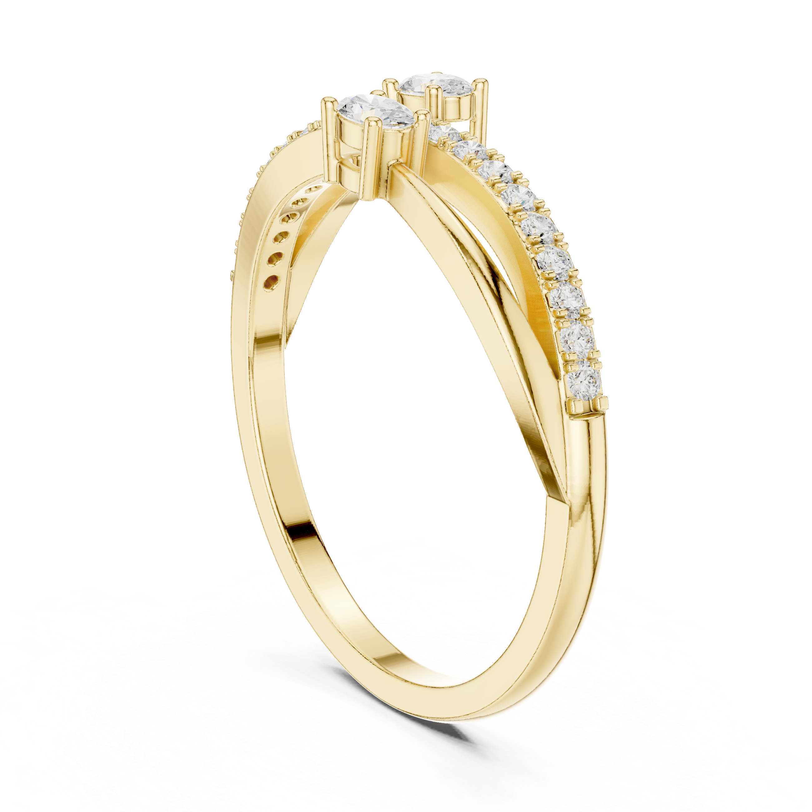 Ladies oval bypass diamond ring in gold with oval and round lab grown diamonds by Signora Jewels