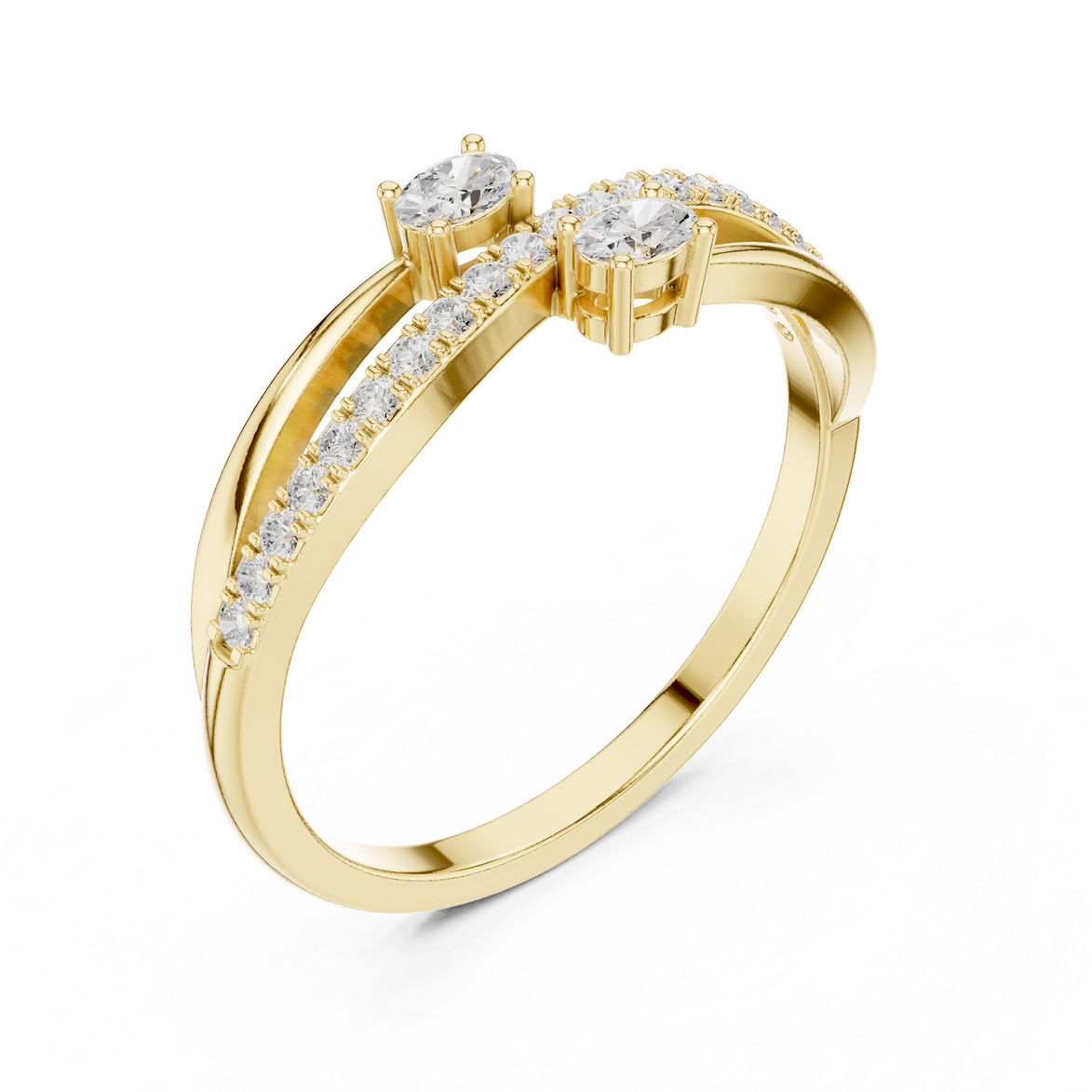 Ladies oval bypass diamond ring in gold with oval and round lab grown diamonds by Signora Jewels