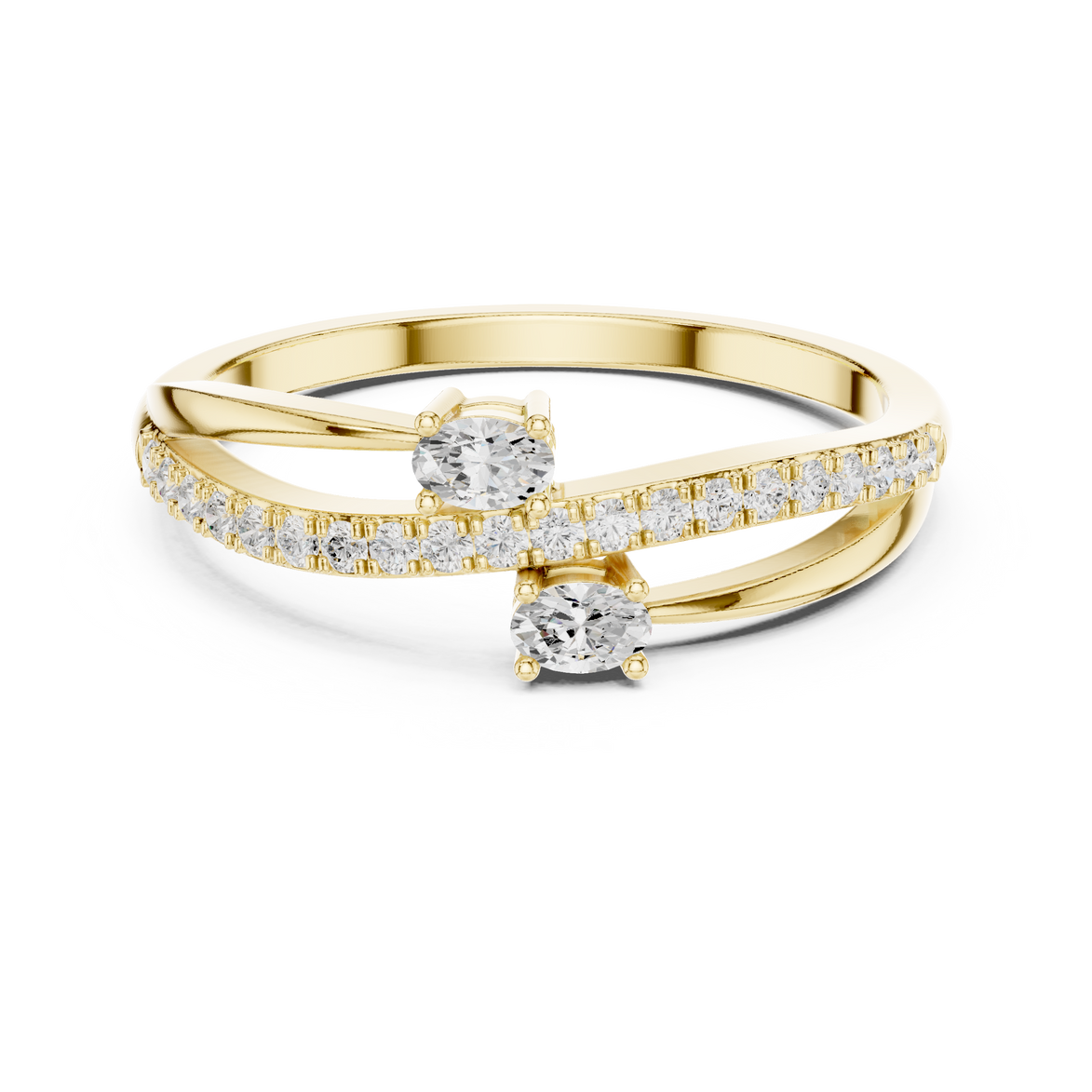 Ladies oval bypass diamond ring in gold with oval and round lab grown diamonds by Signora Jewels