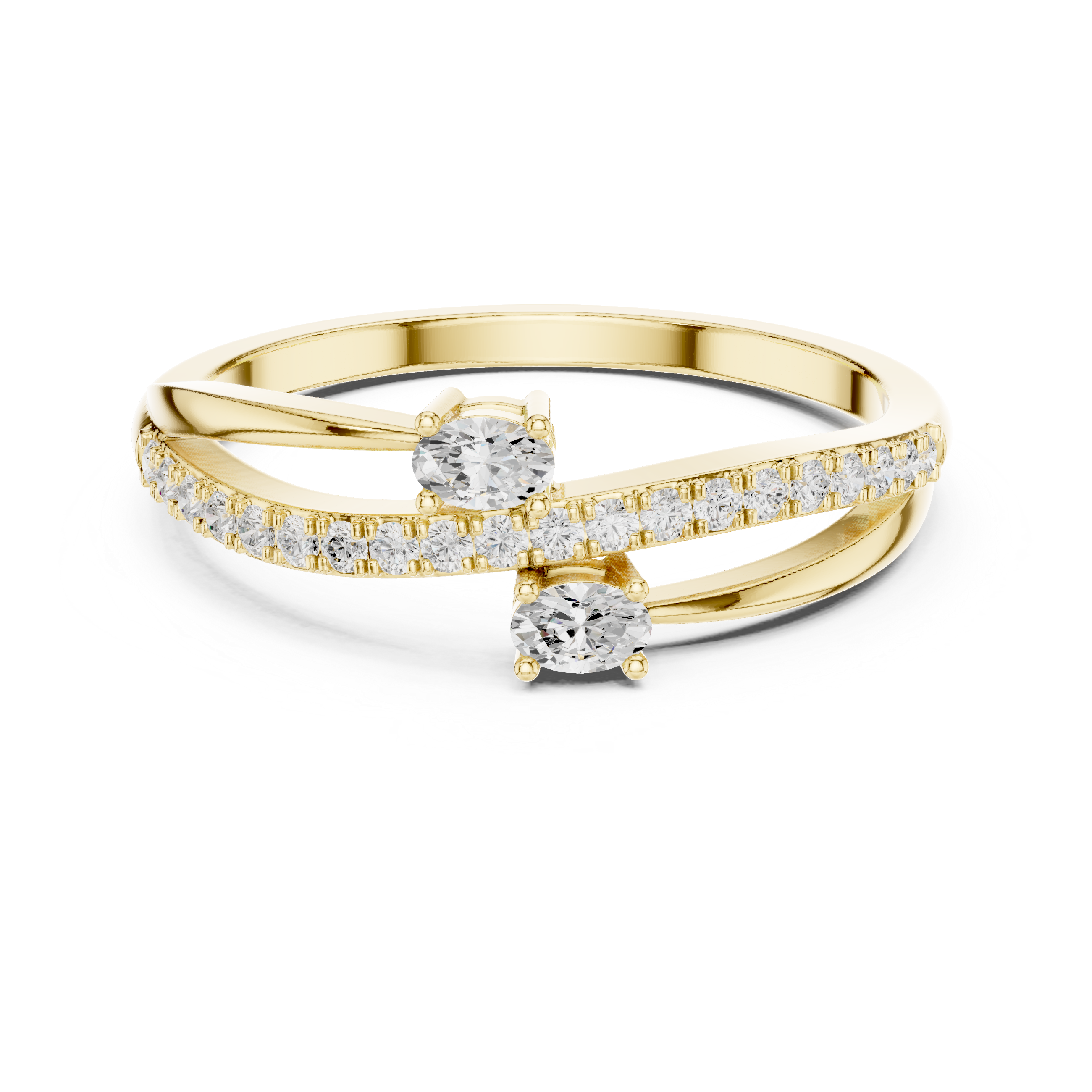Ladies oval bypass diamond ring in gold with oval and round lab grown diamonds by Signora Jewels