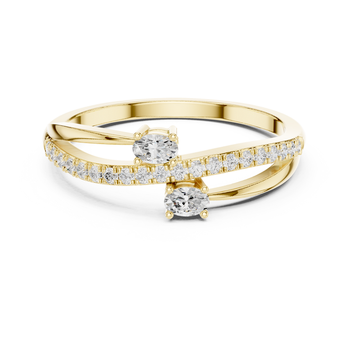 Ladies oval bypass diamond ring in gold with oval and round lab grown diamonds by Signora Jewels