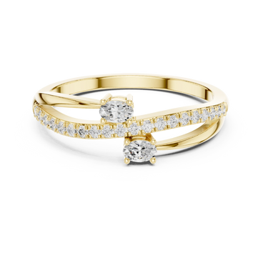 Oval lab grown diamond pavé bypass ring in yellow gold