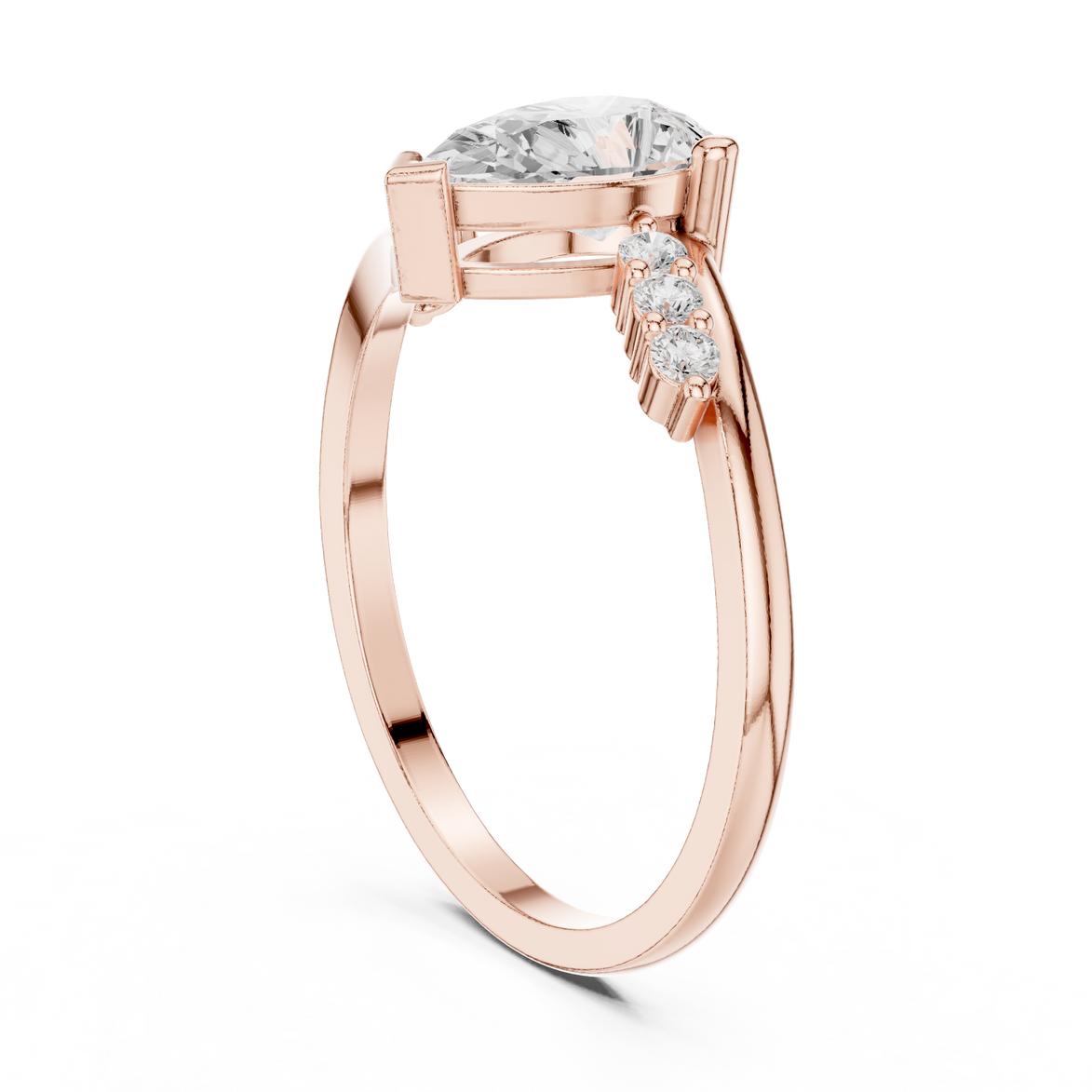 Ladies pear side diamond ring in gold with pear and round lab grown diamonds by Signora Jewels
