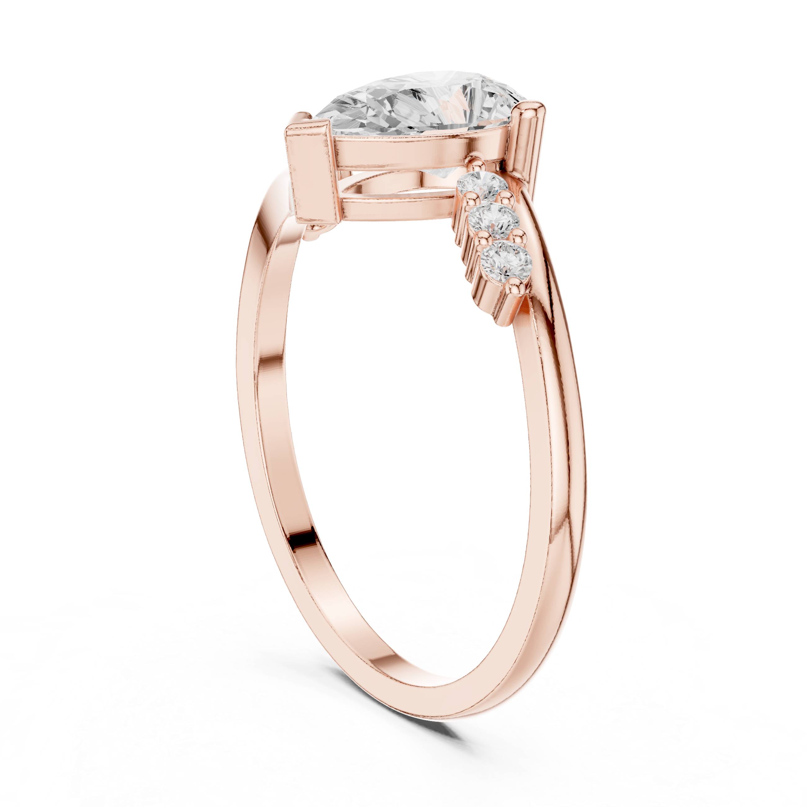 Ladies pear side diamond ring in gold with pear and round lab grown diamonds by Signora Jewels