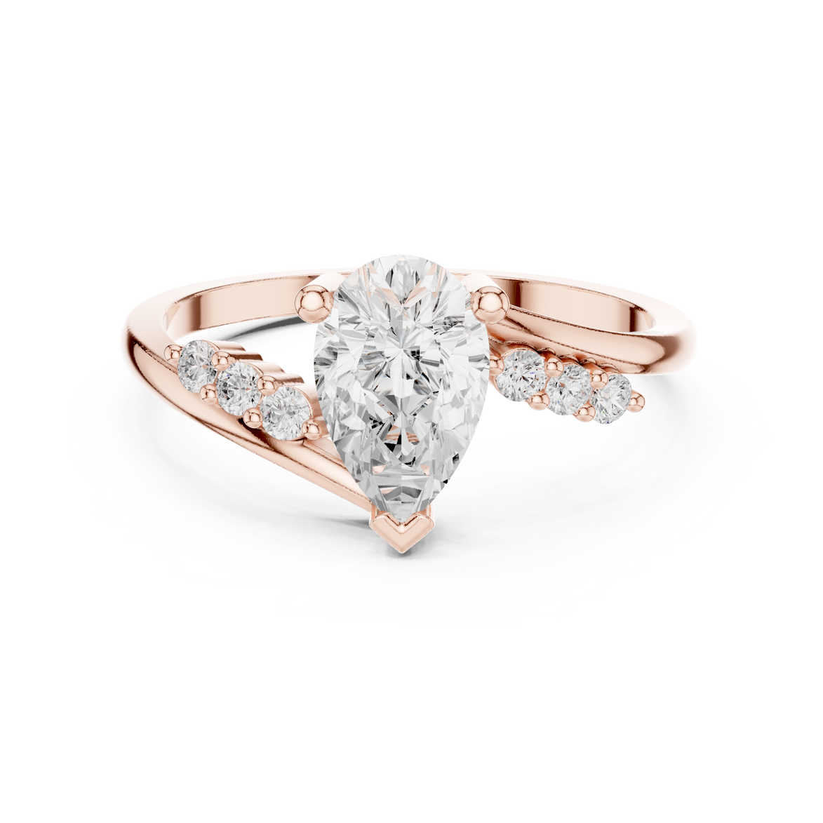 Ladies pear side diamond ring in gold with pear and round lab grown diamonds by Signora Jewels
