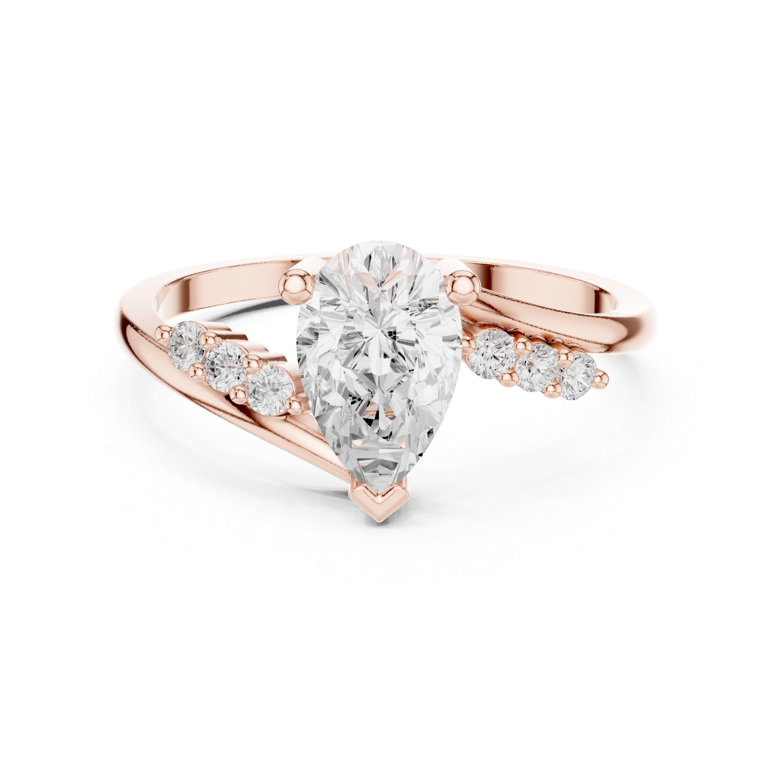 Ladies pear side diamond ring in gold with pear and round lab grown diamonds by Signora Jewels
