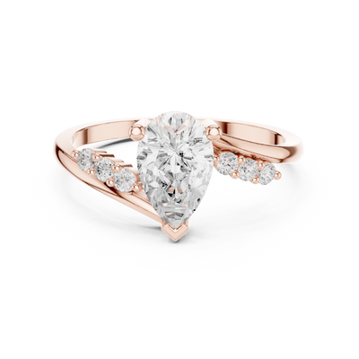 Ladies pear side diamond ring in gold with pear and round lab grown diamonds by Signora Jewels