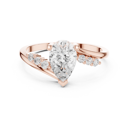 Ladies pear side diamond ring in gold with pear and round lab grown diamonds by Signora Jewels