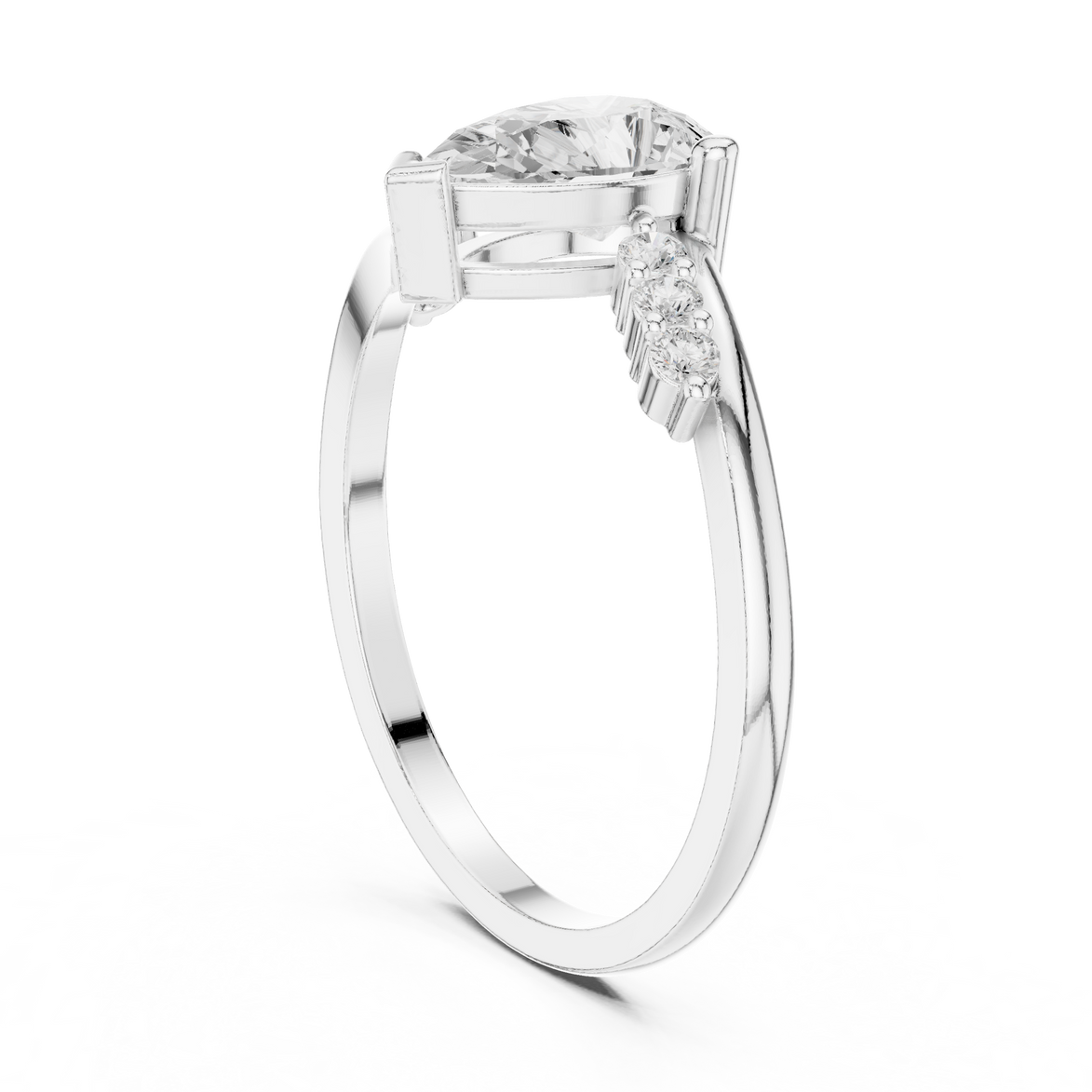 Ladies pear side diamond ring in gold with pear and round lab grown diamonds by Signora Jewels