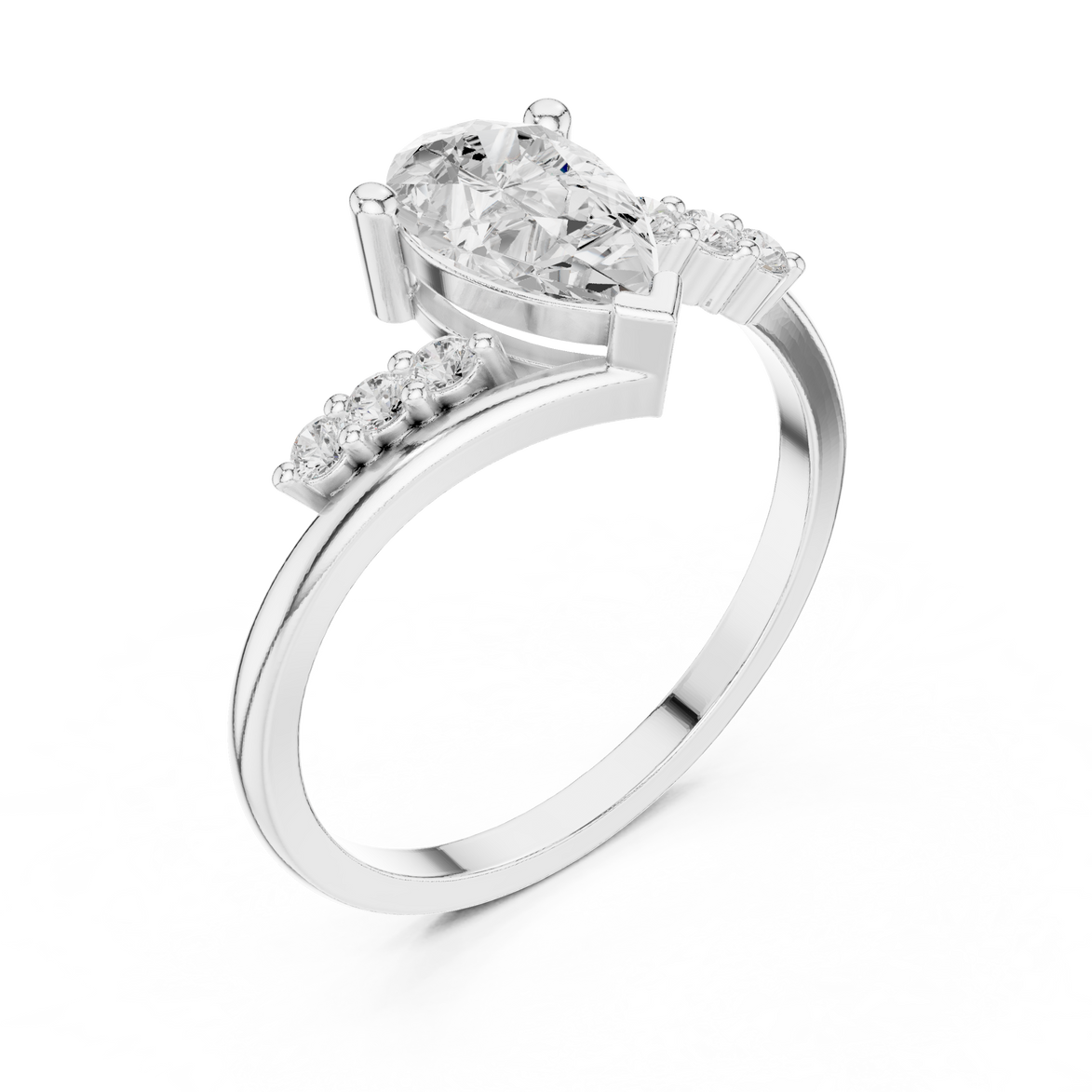 Ladies pear side diamond ring in gold with pear and round lab grown diamonds by Signora Jewels