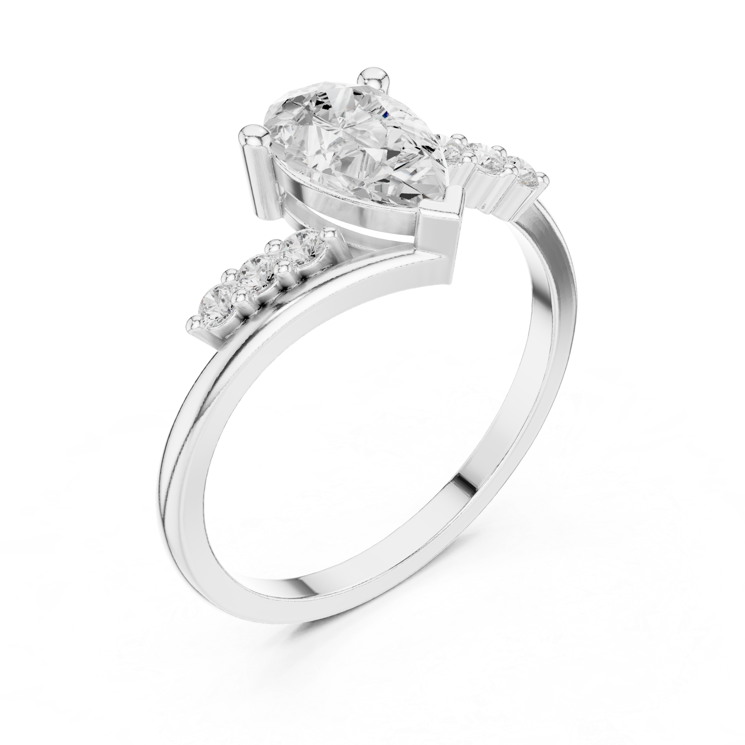 Ladies pear side diamond ring in gold with pear and round lab grown diamonds by Signora Jewels