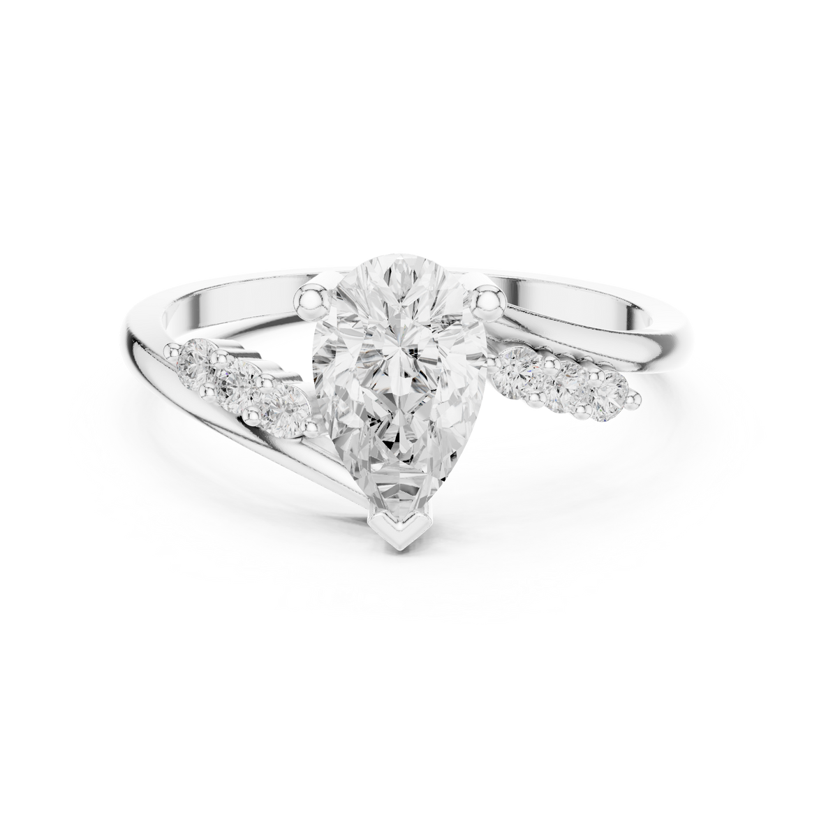 Ladies pear side diamond ring in gold with pear and round lab grown diamonds by Signora Jewels