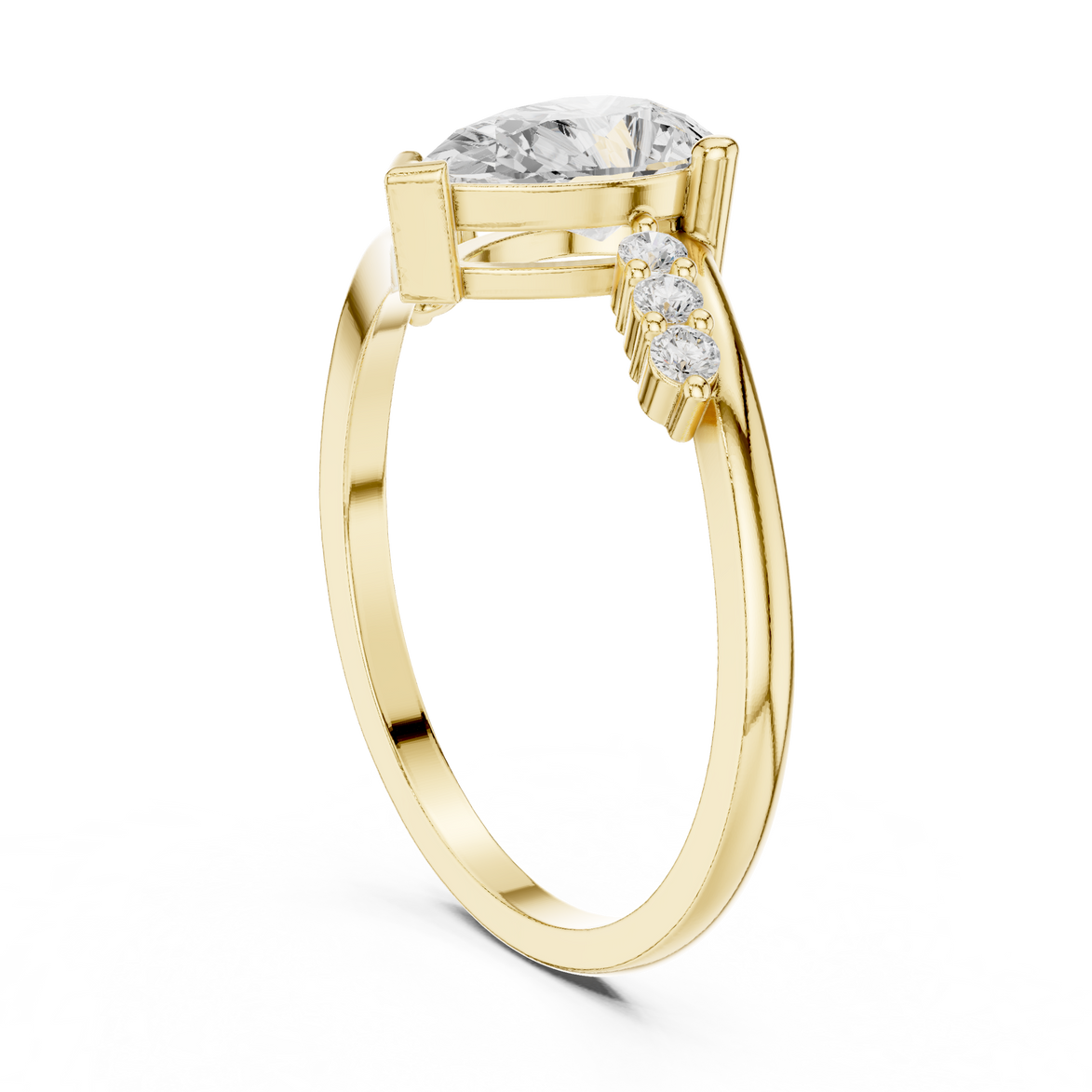 Ladies pear side diamond ring in gold with pear and round lab grown diamonds by Signora Jewels