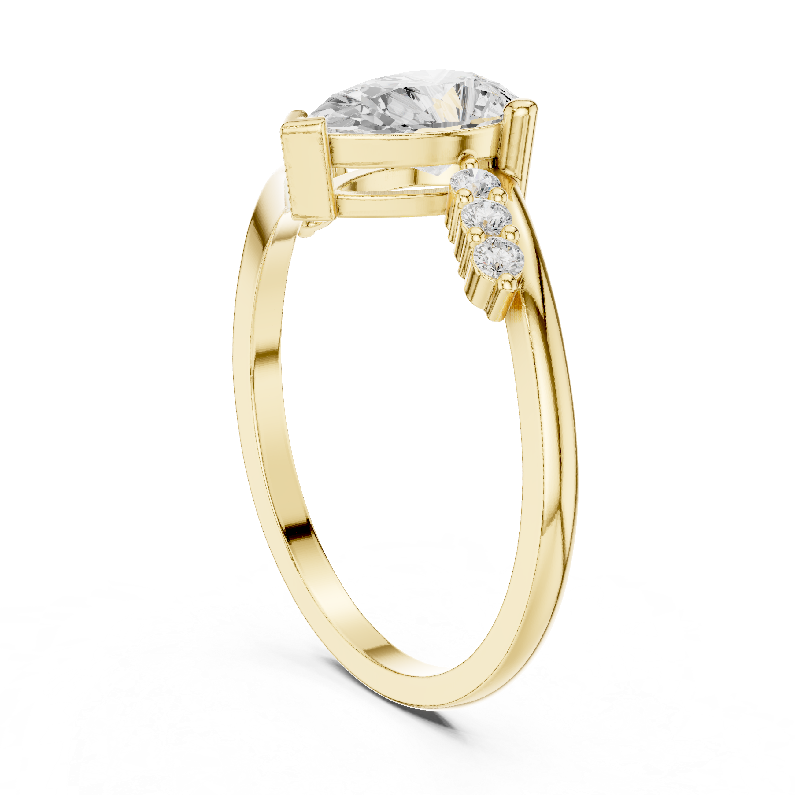 Ladies pear side diamond ring in gold with pear and round lab grown diamonds by Signora Jewels
