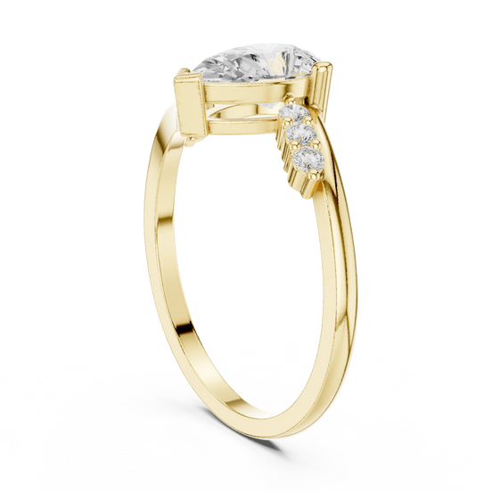 Pear lab grown diamond bypass ring in yellow gold