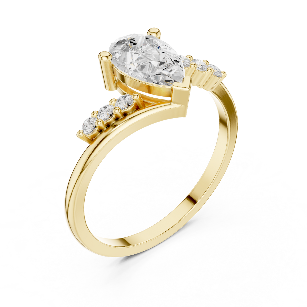 Ladies pear side diamond ring in gold with pear and round lab grown diamonds by Signora Jewels
