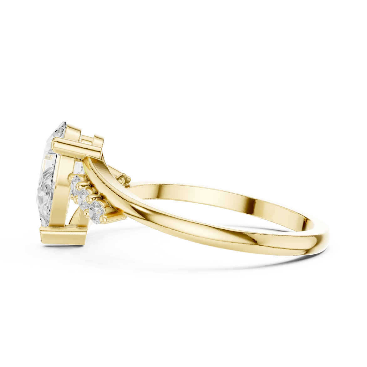 Ladies pear side diamond ring in gold with pear and round lab grown diamonds by Signora Jewels