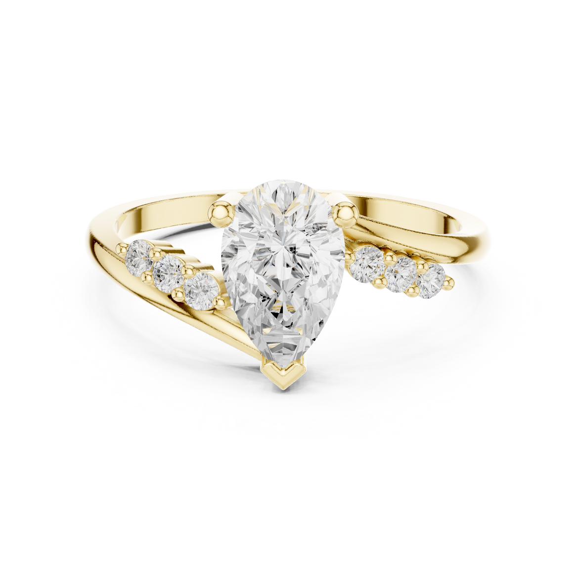 Ladies pear side diamond ring in gold with pear and round lab grown diamonds by Signora Jewels