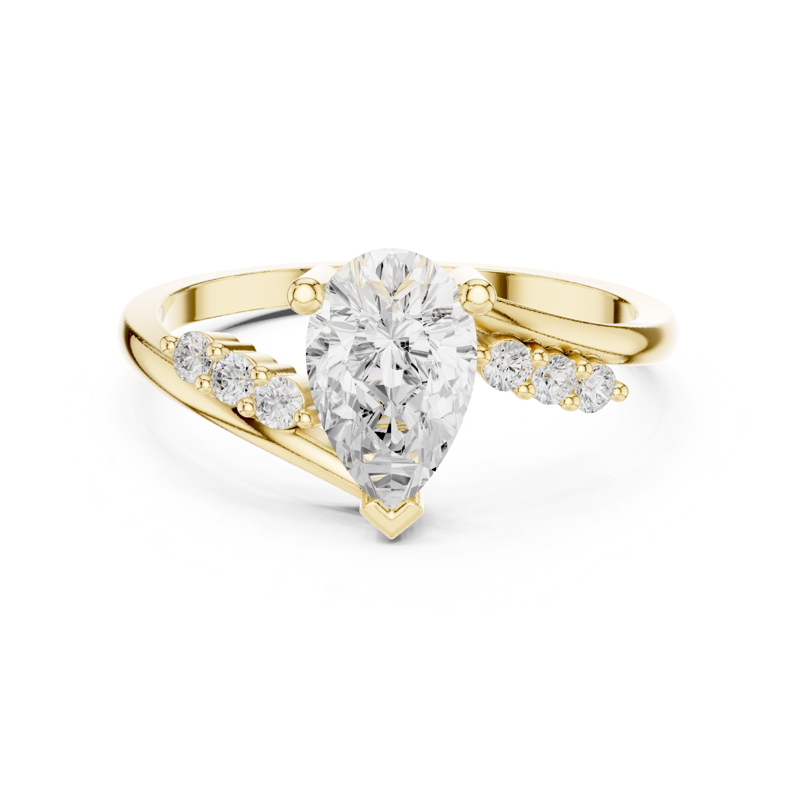 Ladies pear side diamond ring in gold with pear and round lab grown diamonds by Signora Jewels