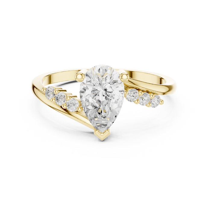 Ladies pear side diamond ring in gold with pear and round lab grown diamonds by Signora Jewels