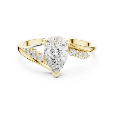 Ladies pear side diamond ring in gold with pear and round lab grown diamonds by Signora Jewels
