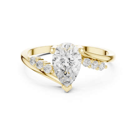 Ladies pear side diamond ring in gold with pear and round lab grown diamonds by Signora Jewels