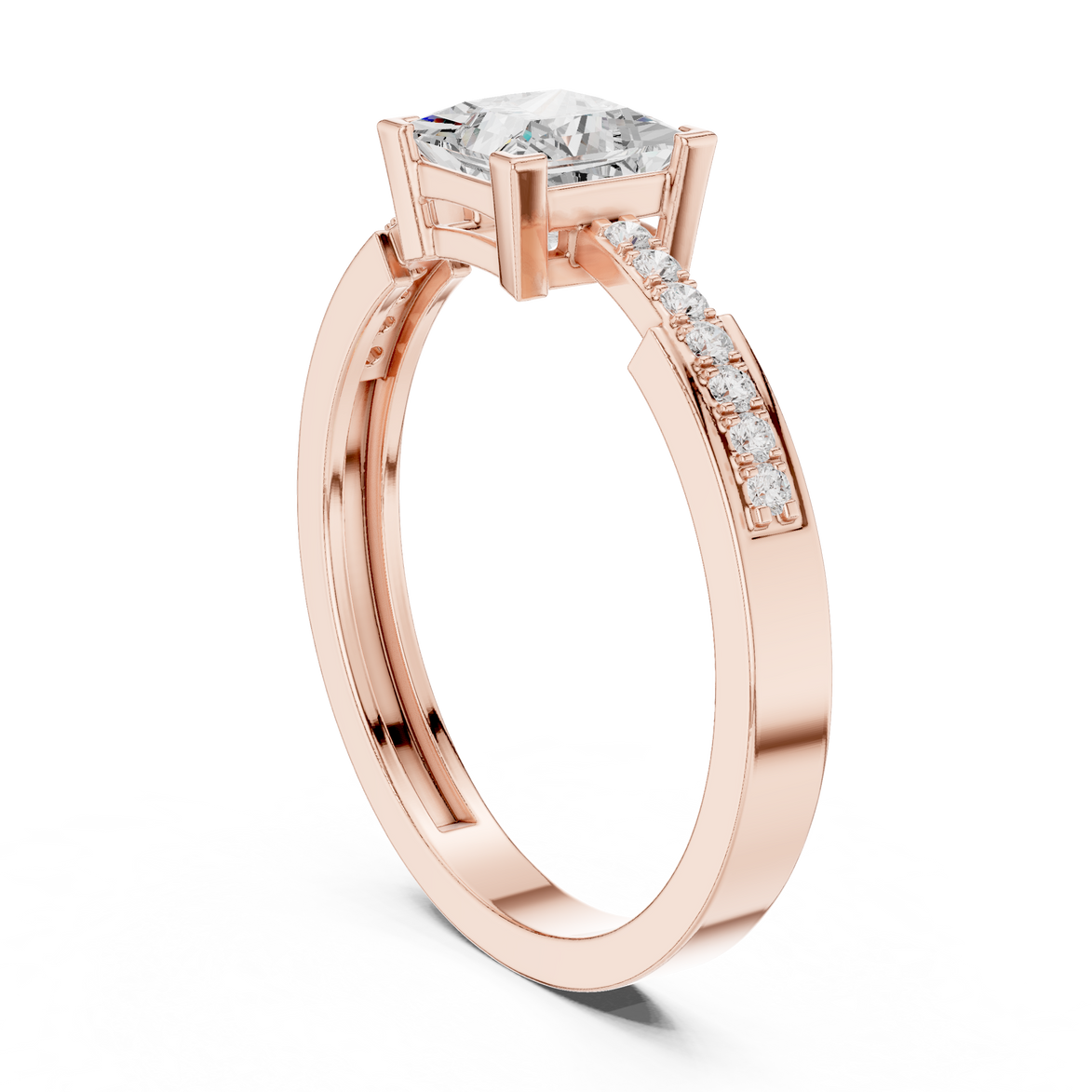 Ladies princess side diamond ring in gold with princess and round lab grown diamonds by Signora Jewels