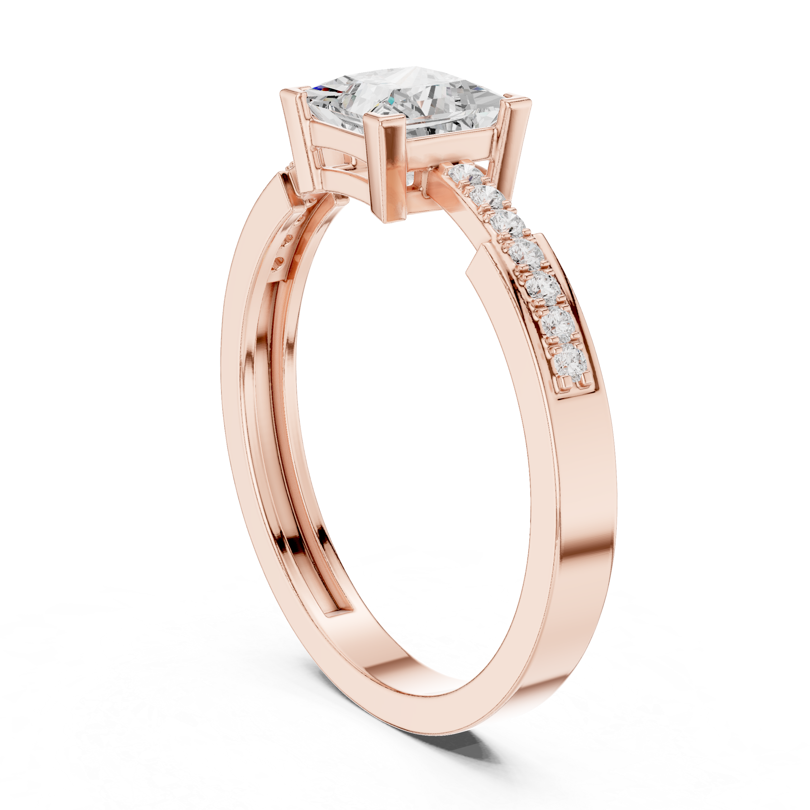 Ladies princess side diamond ring in gold with princess and round lab grown diamonds by Signora Jewels