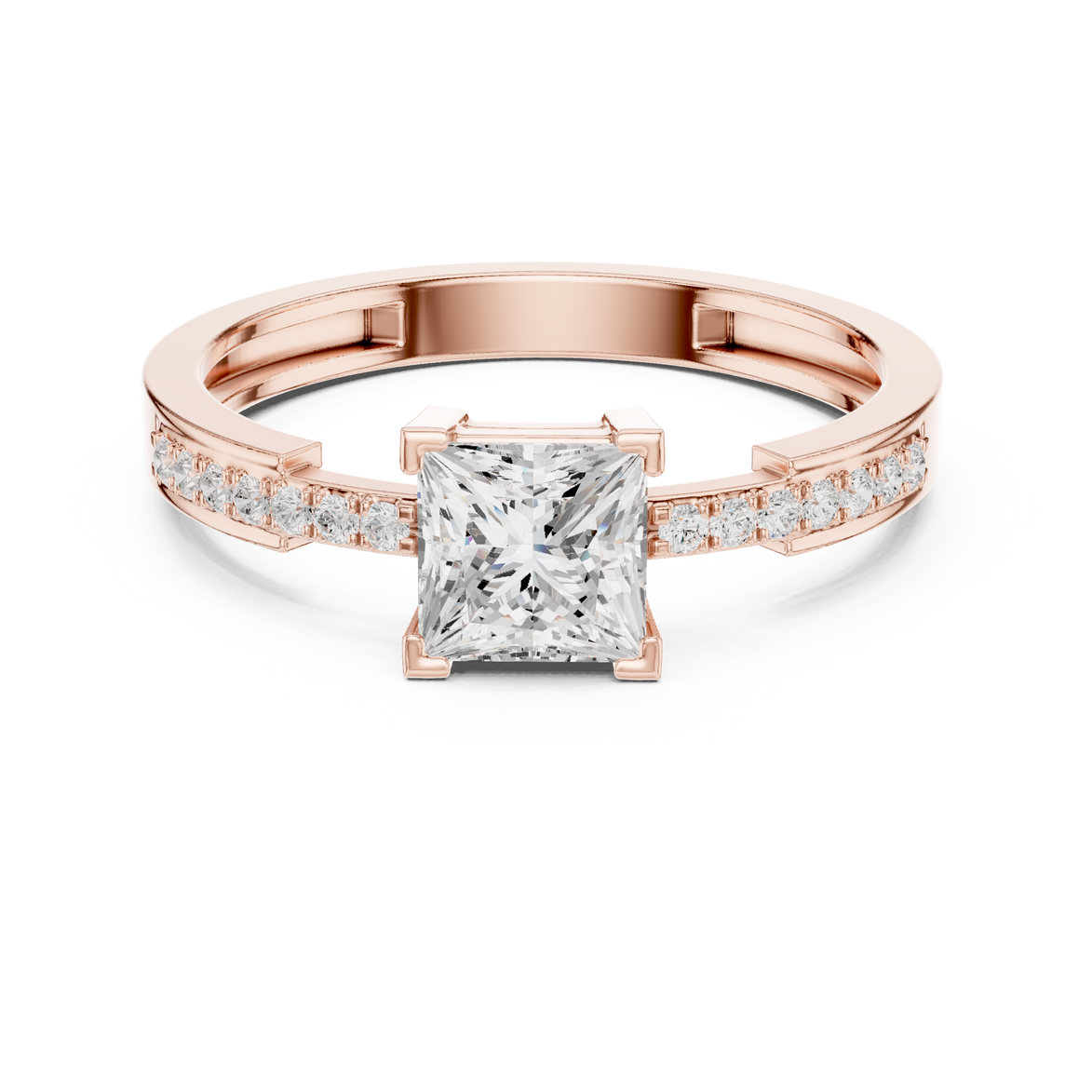 Ladies princess side diamond ring in gold with princess and round lab grown diamonds by Signora Jewels