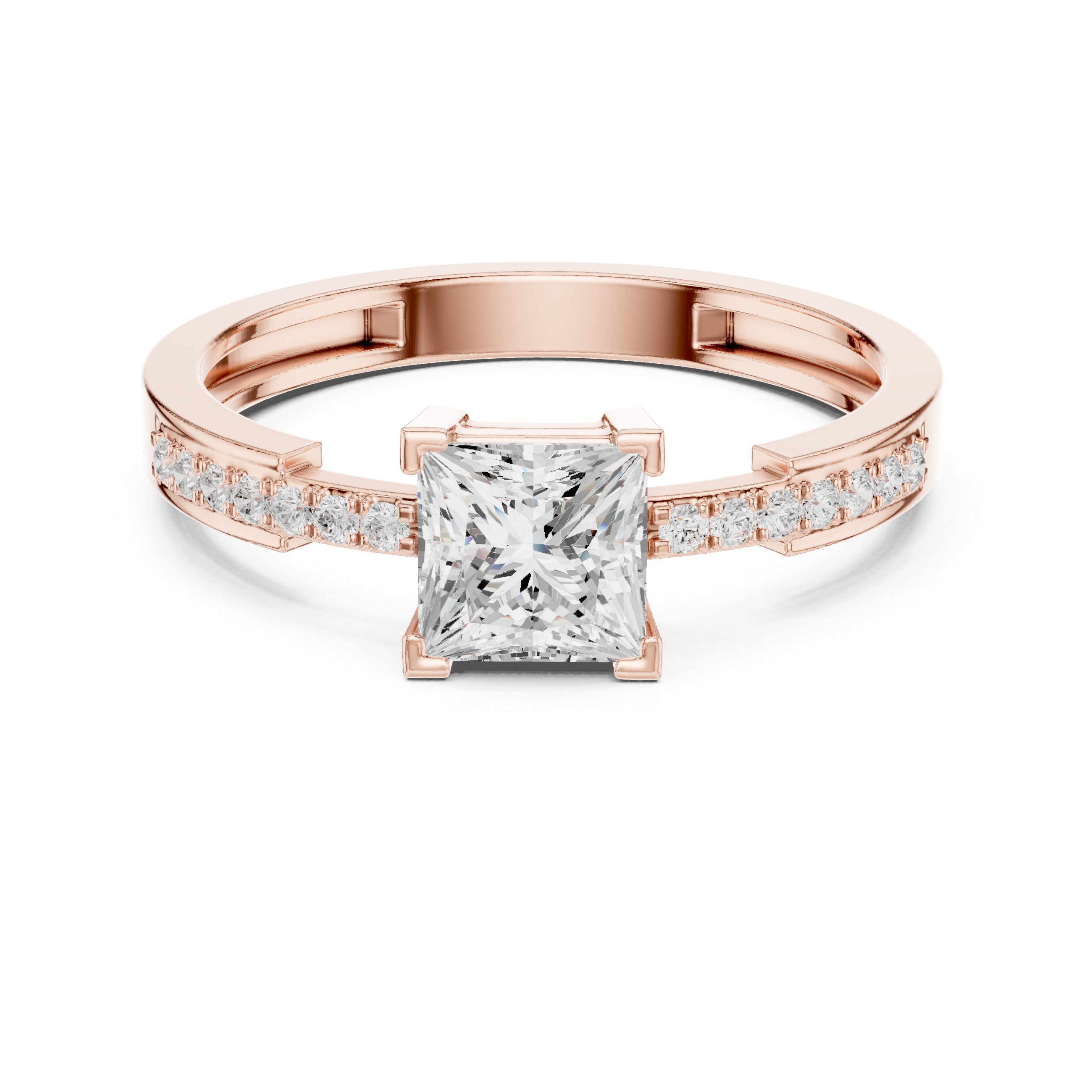 Ladies princess side diamond ring in gold with princess and round lab grown diamonds by Signora Jewels