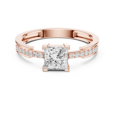 Ladies princess side diamond ring in gold with princess and round lab grown diamonds by Signora Jewels