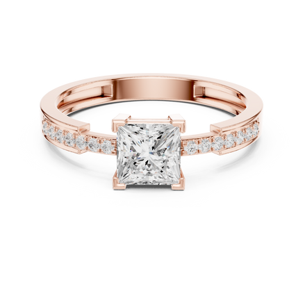 Ladies princess side diamond ring in gold with princess and round lab grown diamonds by Signora Jewels